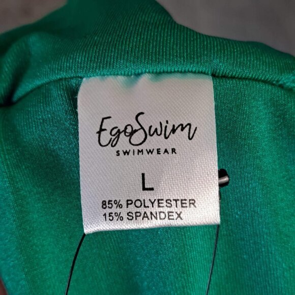 EcoSwim Size Large 2 Piece Green Bikini Set Hi Rise Bottom Sleeved Top w/Silver - Picture 13 of 15